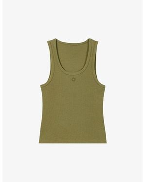 Maje Logo-Embroidered Round-Neck Stretch-Cotton Tank - Green