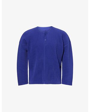 Homme Plissé Issey Miyake Pleated Henley-Neck Woven Top - Blue