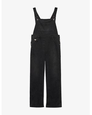 Prada Faded-Wash Loose-Fit Denim Dungarees - Black