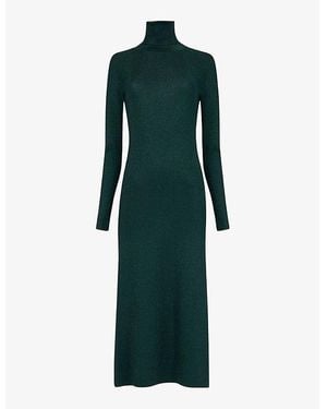 eem High-Neck Long-Sleeve Sparkle-Knit Midi Dress - Green