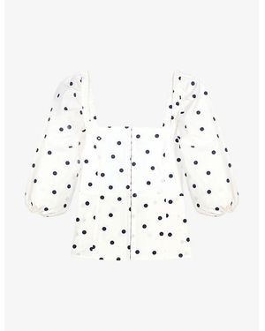 Maje Polka-Dot Puff-Sleeve Cotton Top - White