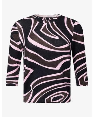 PUCCI Swirl-Print Low Scoop-Back Wool Jumper - Black