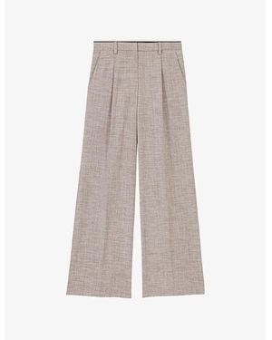 Maje Pintuck-Seam Mid-Rise Wide-Leg Woven Trousers - Grey