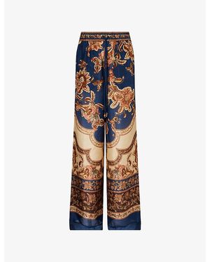 Zimmermann Aster Wide-Leg Silk Trousers - Blue