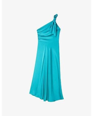 Sandro One-Shoulder Sleeveless Satin Maxi Dress - Blue