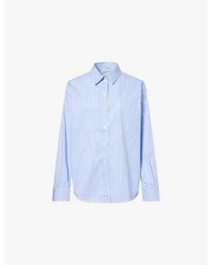 Anine Bing Essie Pinstripe Cotton Shirt - Blue