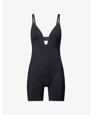 Spanx Shape Plunge-Neck Mid-Thigh Bodysuit - Blue