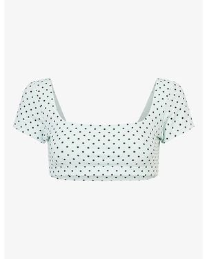 BO+TEE Polka-Dot Cropped Stretch-Jersey Top - Blue