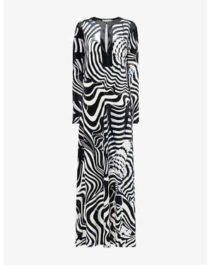 Mary Katrantzou Carrington Long-Sleeve Velvet Kaftan Maxi Dress - Black