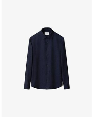 Eton Solid Flannel Regular-Fit Long-Sleeve Cotton Shirt - Blue