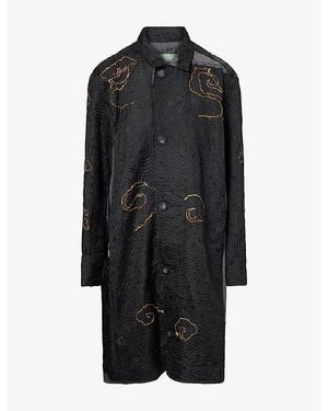 By Walid Duster Embroidered Wool-And-Silk Coat - Black