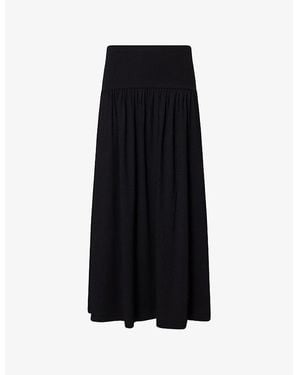 ME+EM Ribbed-Waist Pleated Stretch-Woven Maxi Skirt - Black