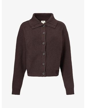 ADANOLA Funnel-Neck Collar Cotton-Knit Cardigan - Brown
