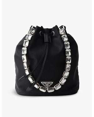 Prada Re-Nylon Jeweled Nylon And Leather Mini Bag - Black