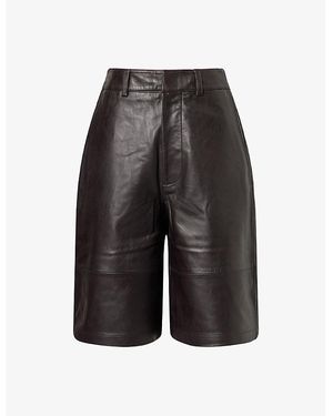 Frankie Shop Olivia Relaxed-Fit Leather Bermuda Shorts - Grey