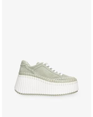 Chloé Nama Runner Platform Suede Sneakers - White