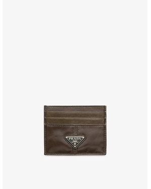 Prada Enamelled-Logo Leather Card Holder - Brown