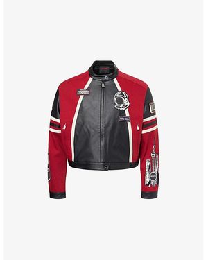 TEAM WANG design X Billionaire Boys Club Brand-Patch Cotton-Blend Biker Jacket - Red