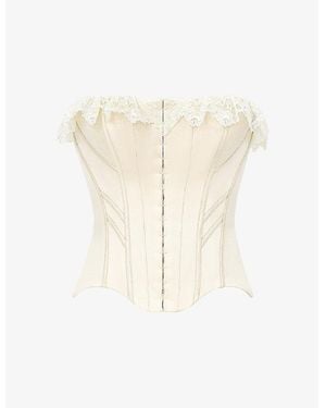 House Of Cb Idella Lace-Trim Stretch-Satin Corset Top - Natural