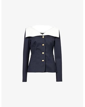 Alessandra Rich Mikado-Collar Two-Welt-Pockets Stretch-Wool Jacket - Blue