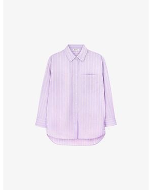 Ro&zo Stripe-Pattern Buttoned-Side Cotton-Blend Shirt - Purple