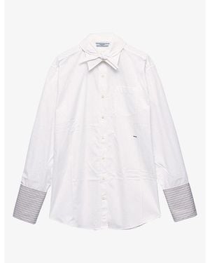 Prada Embroidered-Logo Menswear-Fit Cotton Poplin Shirt - White