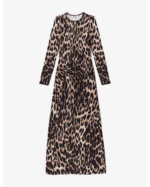 Ro&zo Leopard-Print Long-Sleeve Stretch-Jersey Midi Dress - Brown