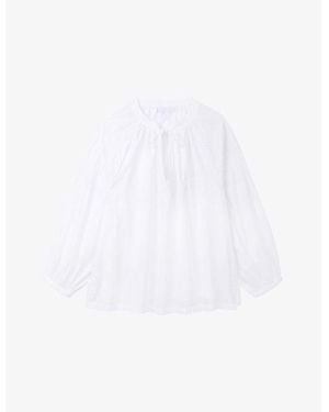 The White Company Tie-Neck Long-Sleeved Cotton Blouse - White