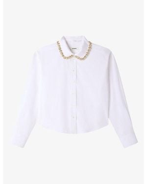 Sandro Embellished-Collar Long-Sleeved Cotton Shirt - White