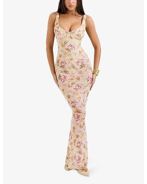 house of cb women's cesca floral-print corseted stretch-woven maxi dress House Of Cb Cesca Floral-print Corseted Stretch-woven Maxi Dres in Black