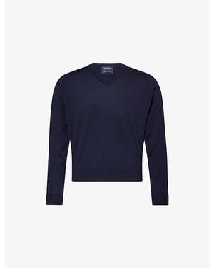 John Smedley X Bill Nighy V-Neck Merino Wool Jumper - Blue