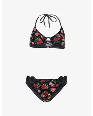 Oceanus Fruits Embellished Bikini - Black