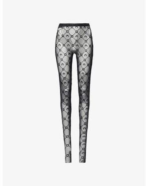 Marine Serre Velvet-Moon-Print Sheer Stretch-Woven Tights - Black