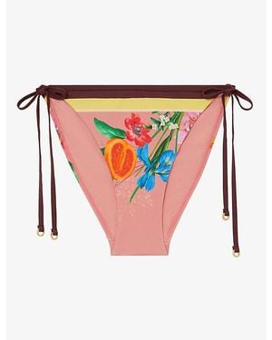 Reiss Tina Tropical-Print Bikini Bottoms - Red