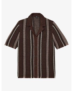 Reiss Farin Crochet-Stripe Stretch-Knit Shirt - Brown