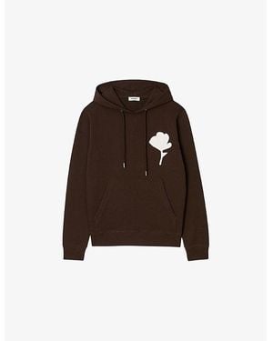 Sandro Floral-Appliqué Relaxed-Fit Cotton Hoody - Brown