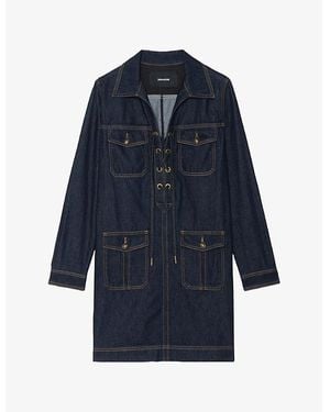 Zadig & Voltaire Remacha Lace-Neck Denim Mini Dress - Blue