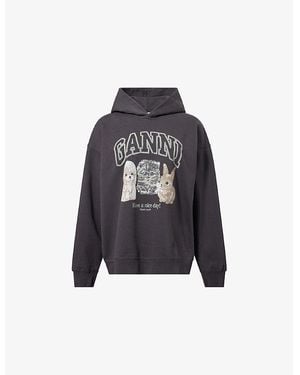Tシャツ・カットソー GANNI 25FW Phantom Animal Print Hooded Sweatshirt T4270 252 Phantom Black Animal Print Hoodie | GANNI US
