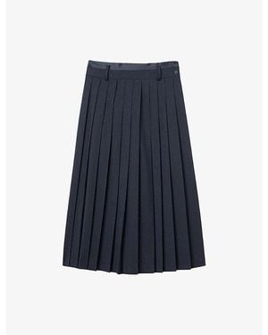 Sandro Pleated High-Rise Stretch Wool-Blend Midi Skirt - Blue