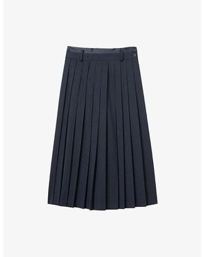 Sandro Pleated High-Rise Stretch Wool-Blend Midi Skirt - Blue