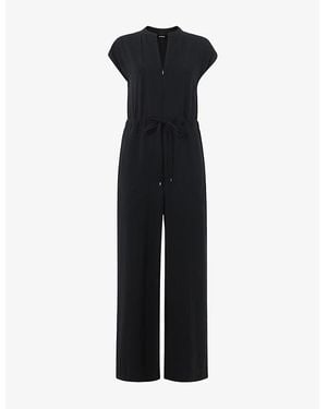 Whistles V-Neck Short-Sleeve Woven Jumpsuit - Black