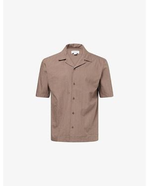 Sunspel Tonal-Stripe Short-Sleeve Cotton Shirt - Brown