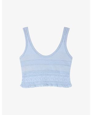 Sandro Scoop-Neck Cropped Knitted Top - Blue