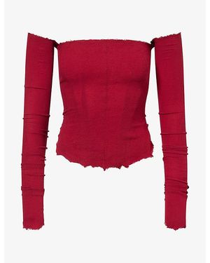 Marc Le Bihan Bustier Off-Shoulder Stretch-Knit Top - Red