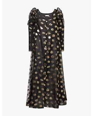 Reem Alkanhal Felwah Polkadot Silk-Blend Maxi Dress - Black