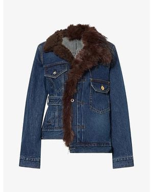 Sacai Faux-Fur Trim Denim Jacket - Blue