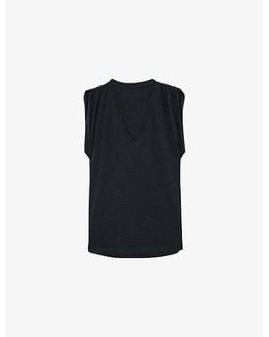 Reiss Renee V-Neck Gathered-Detail Cotton T-Shirt - Blue