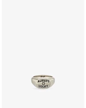 Twojeys Always Lucky Sterling- Plated Brass Signet Ring - Metallic