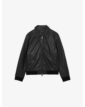 Reiss Charl Collared Leather Jacket - Black