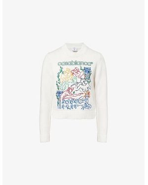 CASABLANCA Embroidered Knitted Cotton Jumper - Blue
